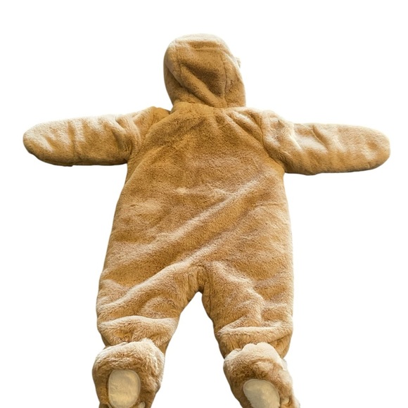 Cozy Brown and White Plush Footie with Hood - Picture 2 of 6